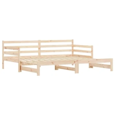 Image of vidaXL Daybed with Trundle Solid Pine Wood, Converts to Double Bed, Extra Storage, Brown, 90x200 cm Mattress Size