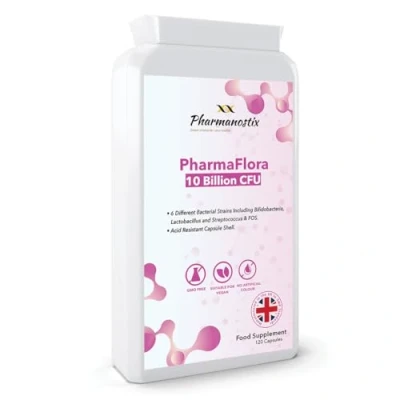 Image of PharmaFlora 10 Billion CFU Vegan Targeted Capsules Multi Strain Active Live Bacteria Complex Acidophilus Bifidobacterium Streptococcus Thermophilus UK Manufacture (120 Capsules)