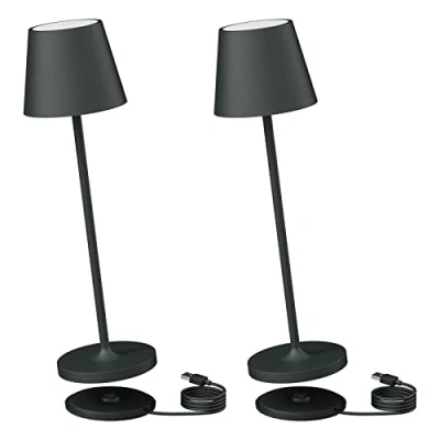 Image of K Bright LED Table Lamp with Contact Charging Base 2W 3000K Rechargeable IP54 Outdoor/Indoor Anthraciter 2pcs
