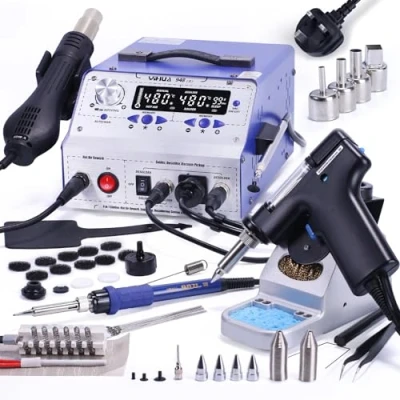 Image of YIHUA 948 II Desoldering Station SMD Hot Air Rework Soldering Iron Suction IC Extractor 4 in 1 with 3 User Channels, AUTO/Manual Modes, Calibration Function(UK Plug)