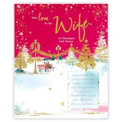 Image of Wife Christmas Card Festive Love Hearts and Trees Artistic Romantic Design Special Finish Made in the UK Eco Friendly