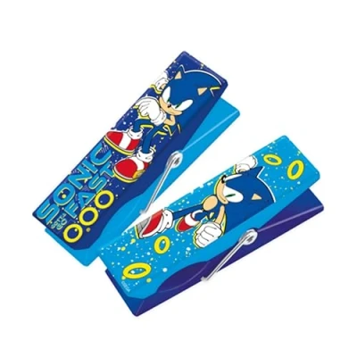 Image of Official Sonic the Hedgehog Beach Towel Clips, Strong Chair Clip Holder Large Pegs for Sunbeds Sun Loungers Jumbo Clothes Laundry 2 Pack Blue