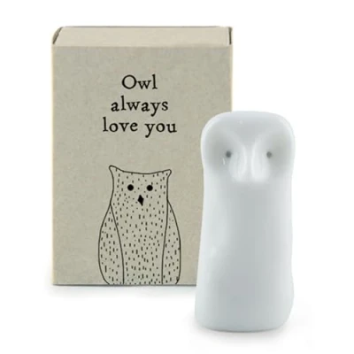Image of Owl Always Love You Ceramic in a Matchbox Cracker Filler Mini Gift