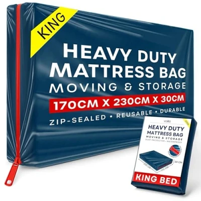 Image of Mattress Storage Bag with Zipper Blue Waterproof Cover for Moving to Protect Beds from Stains, Dust, and Pest Damage Plastic (King)