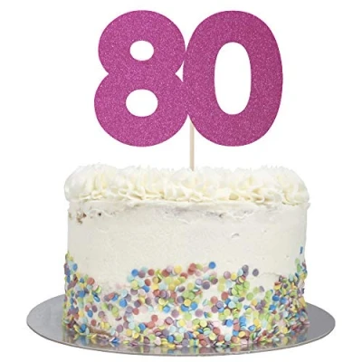 Image of Large Number 80 Glitter Cake Topper (Hot Pink Glitter)