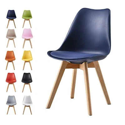 Image of mcc direct Dining Chairs Wooden Legs Soft Cushion Pad Stylish DELUXE Retro Lounge Office EVA (Blue)