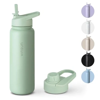 Image of Vinsun Drinking Bottle Stainless Steel 750ml Leak Proof, Carbonated, BPA Free Straw, Opening Insulated for Sports, Outdoor, School, Office, Camping