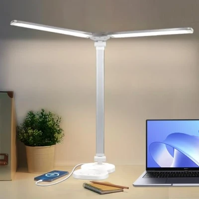 Image of LQWELL® Double Head Desk Lamp LED Dimmable, Dual Swing Arm Table Lamp, 5 Colors and 10 Brightness Levels, Eye Friendly Reading with USB Charging, Touch Control &amp; Memory Function, Timer