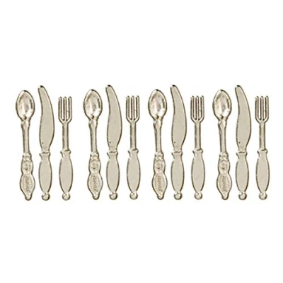 Image of Melody Jane Dolls House Silver Cutlery Set Miniature Metal Kitchen Dining 1:12 Accessory