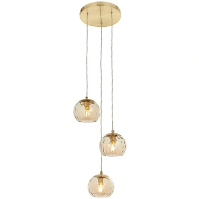 Image of Dimple Modern Cluster 3 Light Pendant Brushed Brass, Champagne Glass Shade