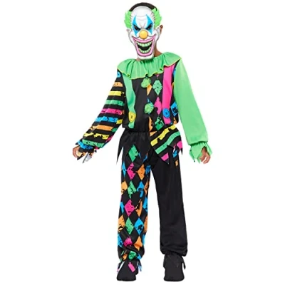 Image of amscan 9917876 Boys Halloween Funhouse Horror Clown Fancy Dress Costume, Multi, 8 10 Years
