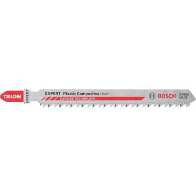 Image of Bosch 3x EXPERT Plastic Composites Clean T301CHM Jigsaw Blade (for WPC Wood plastic, Solid surface composite, Length 117 mm, Professional Accessory Jigsaw)