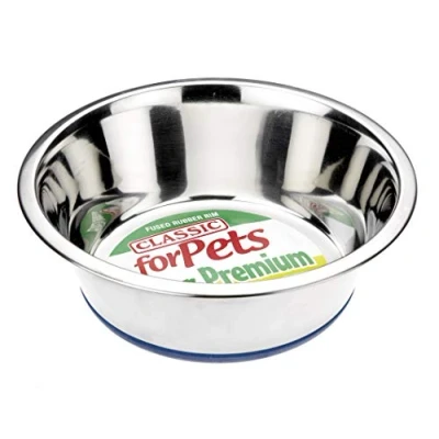 Image of Classic Pet Products Non Slip Stainless Steel Dish (2500 ml 250 mm, 9.75 Inch Diameter Dog Bowl), Silver