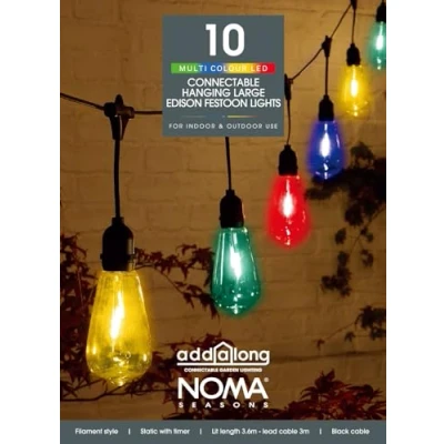 Image of NOMA Connectable Edison Drop Festoon Garden Lights, 10 Large Multicolour LED&#039;s, 6.8 m