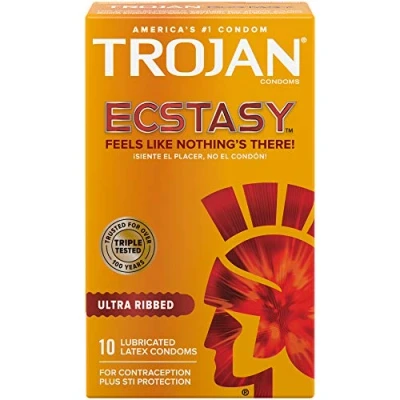 Image of Trojan Ultra Ribbed Ecstasy Lubricated Condoms, 10 count