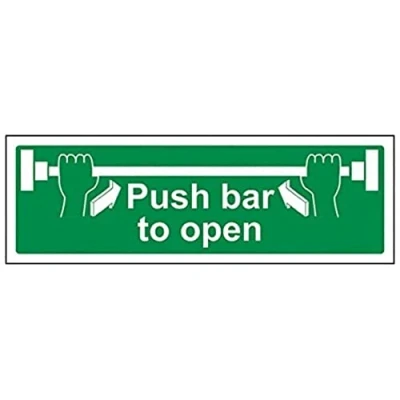 Image of V Safety Push Bar To Open Door Sign 300mm x 100mm Self Adhesive Vinyl