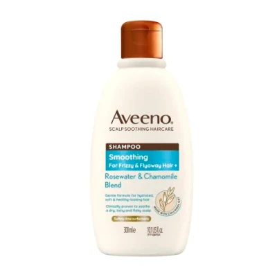 Image of Aveeno Smoothing Rosewater and Chamomile Scalp Soothing Shampoo for Frizzy Hair 300ml