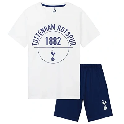 Image of Tottenham Hotspur F.C. Boys Short Pyjamas Sets, Cotton Lounge Wear Spurs Gifts (White/Blue, 7 8 Years)