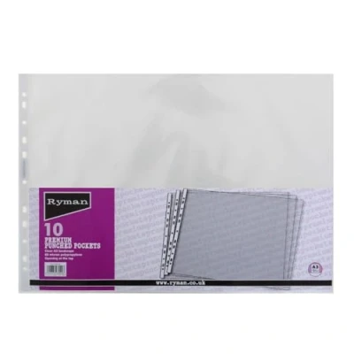 Image of Ryman Premium Punched Pockets A3 80 Micron Pack of 10 Landscape