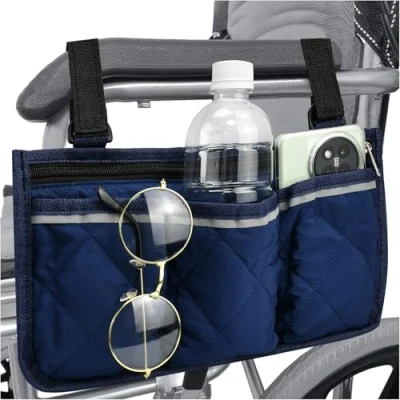 Image of QUCUMER Wheelchair Bag with Pockets Mobility Aid Accessories Side Storage Universal Waterproof Armrest Organizer for Scooter Walking Frame