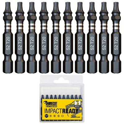 Image of 10 x SabreCut SCTX2050_10 50mm T20 TX20 Impact Screwdriver Driver Bits Set Single Ended Torx Heavy Duty Including Storage Box