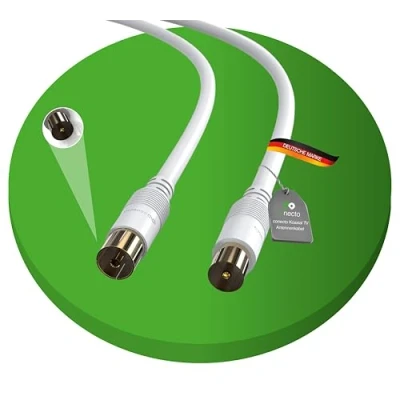Image of conecto TV Cable, Aerial Coaxial ICE Male to Female, Double Shielded, 1.50 m, White, m