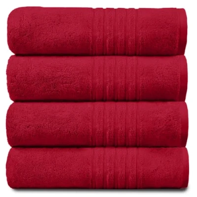 Image of GC GAVENO CAVAILIA Extra Large Bath Sheet Egyptian Cotton Towels Jumbo 4 Pack Water Absorbent &amp; Quick Dry Towel Set, Red