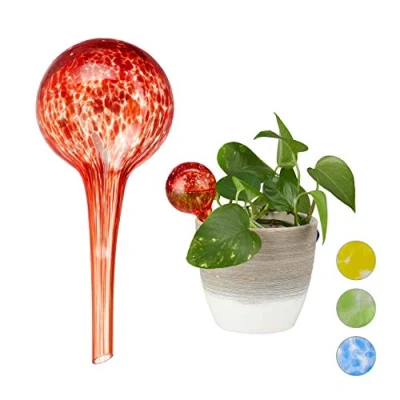 Image of Relaxdays Globes Set of 2, Regulated Irrigation for Plants &amp; Flowers, Office Holiday Watering Aid, Red, Ball Diameter: app. 6 cm