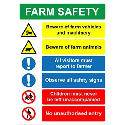 Image of Farm Safety multi hazard sign 3mm Aluminium 300mm x 200mm
