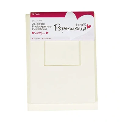 Image of Papermania A6 300 GSM Tri Fold Window Photo Aperture Cards and Envelopes, Pack of 10, Cream