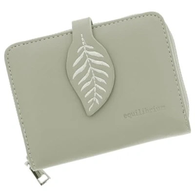 Image of Equilibrium Embroidered Leaf Zip Around Closure RFID Blocker Purse for Cards and Cash Multi Compartment Grey, Sage or Black Designs (Sage)