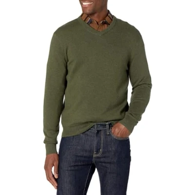 Image of Amazon Essentials Men&#039;s V Neck Sweater (Available in Big &amp; Tall), Olive Heather, L
