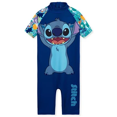 Image of Disney Girls One Piece Swimming Costume, Full Kids Swimsuit Gifts (Dark Blue Stitch, 4 5 Years)