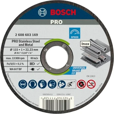 Image of Bosch Professional 2608603254 Standard Inox Rapido Straight Cutting Disc, 115mm x 22mm 1mm, White