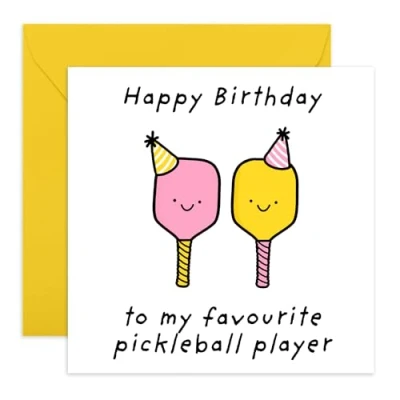 Image of Cute Birthday Card for Him or Her &#039;Pickle Ball Player&#039; Gifts Women, Men, Friends, Colleagues, Coworker, Partner, Spouse Playing Comes with Fun Stickers