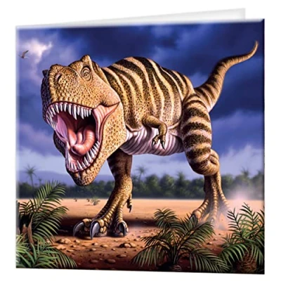 Image of 3D LiveLife Greeting Card Brown Rex from Deluxebase. Lenticular Blank Cards with Envelopes. Dinosaur All Occasion featuring Original Artwork by Jerry LoFaro.