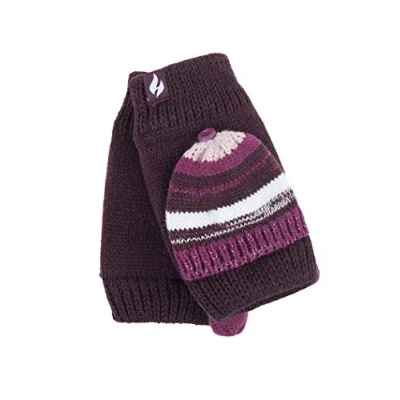Image of HEAT HOLDERS Ladies Converter Heatweaver Thermal Winter Warm Mitt Mitten Gloves (Burgundy/Mulberry Bronte)