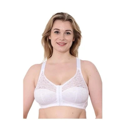 Image of Gemm Bra White Cotton Front Fastening Non Padded Bras for Women 36G