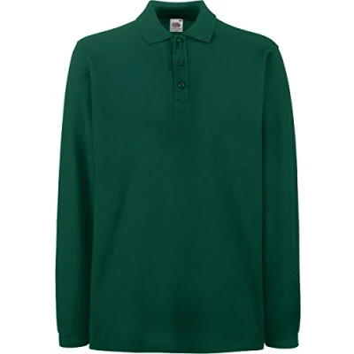 Image of Fruit of The Loom Premium Long Sleeve Polo Shirt Forest Green S