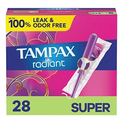 Image of Tampax Radiant Plastic, Super Absorbency, Unscented Tampons, 32 Count
