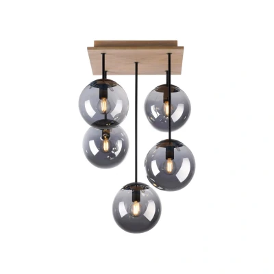 Image of JUST LIGHT. Green Widow ceiling light, glass globes, 5 bulb