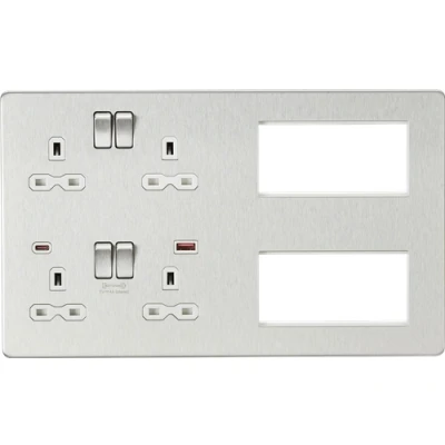 Image of KnightsBridge Screwless Combination Plate with Dual USB FASTCHARGE A+C Brushed Chrome white insert