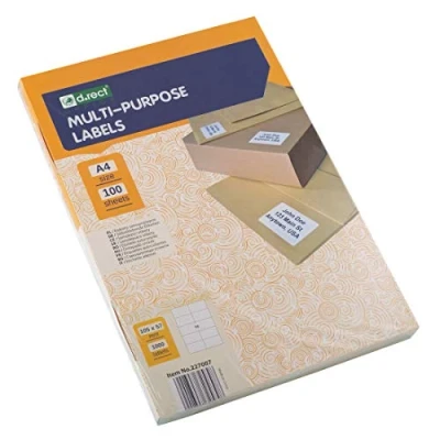Image of D.RECT Adhesive Labels Universal (105 x 57 mm on DIN A4) Printable Self 100 Sheets per Pack 10 Sheet 1000 Pieces White