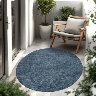 Image of Paco Home Indoor &amp; Outdoor Rug Kitchen Monochrome Mottled Pattern, Size:Ø 120 cm round, Colour:Blue