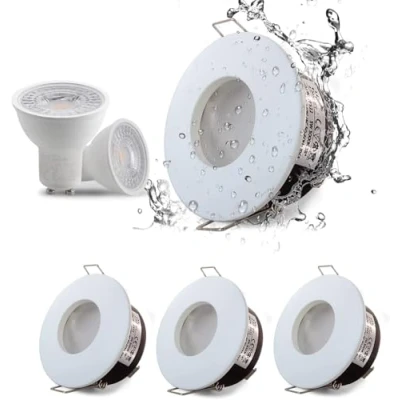 Image of 4XSweier 5W IP65 Waterproof LED Recessed Ceiling Lights, Cool White 6000K 450LM, Suitable for Bathroom and Kitchen spotlights (Including GU10 Bulbs),Die cast Aluminium Downlight Cut Out 68mm