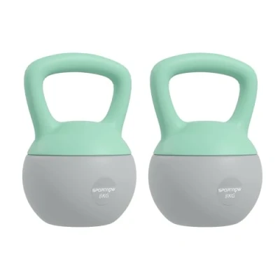 Image of SPORTNOW Soft Kettlebell, 2 x 8kg Kettle Bell with Non Slip Handle for Home Gym Weight Lifting and Strength Training, Grey Green