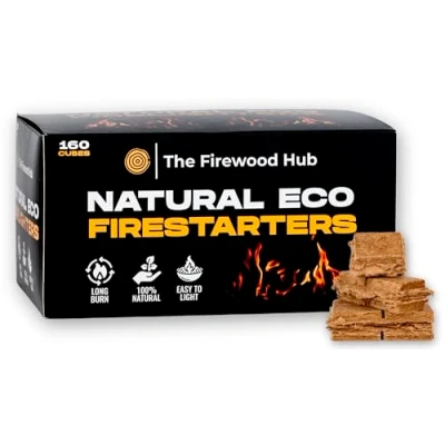 Image of Fire Lighters Natural Firelighters Made from Wood Fibre and Wax, Pack of 160, Long Burn Time Up to 10 Minutes, Ideal for Burners
