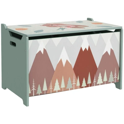 Image of ZONEKIZ Toy Box, Kids Chest with Lid, Safety Hinge, Cute Design Green