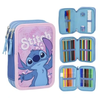Image of Disney Stitch Filled Pencil Case Kids School Stationery Set Colouring Pencils Pens Gift