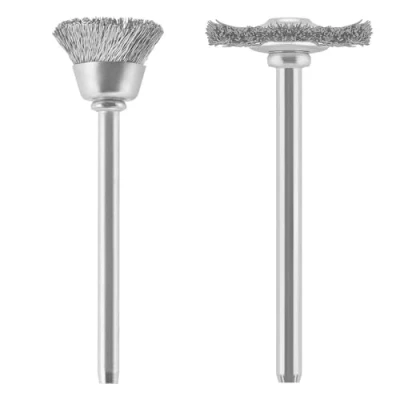 Image of Dremel 447 2 Piece Carbon Steel Brush Set Ideal for Rust and Corrosion Removal on Soft Ferrous Metals
